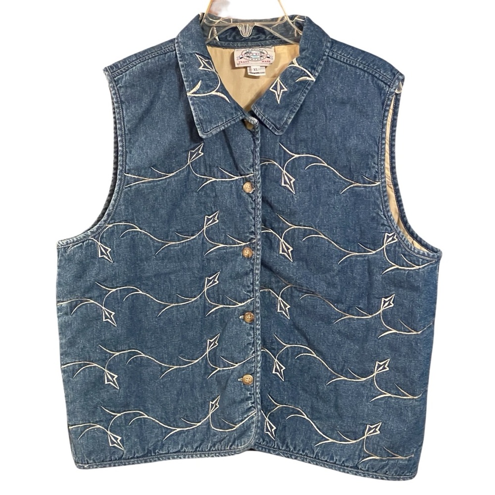 Vintage River Ridge Trading Co Denim Embroidered Button Down Vest Size XL